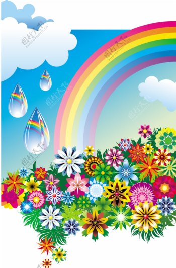 五颜六色的花朵和彩虹矢量素材
