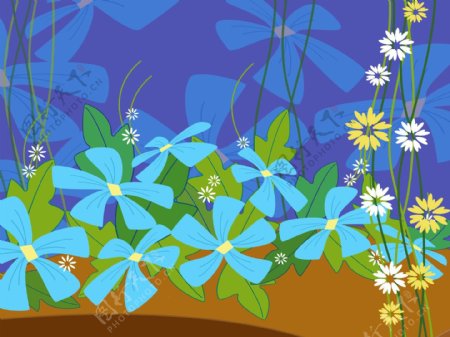 梦幻卡通花朵蓝色小花背景
