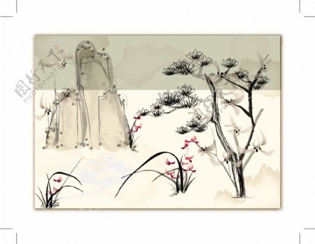 中国传统水墨画矢量素材
