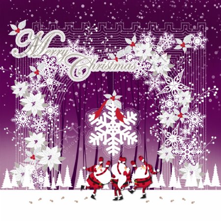 紫色背景前的雪花和圣诞老人