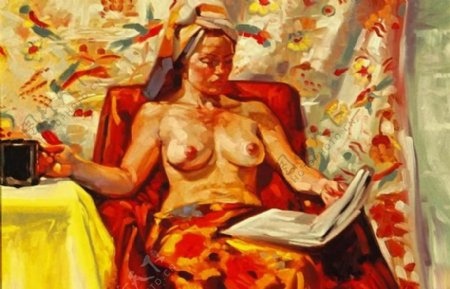 油画装饰画无框画沐浴后的女人图片