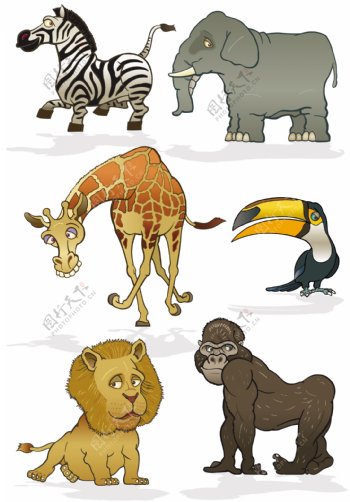 6个有趣的可爱的卡通动物矢量素材