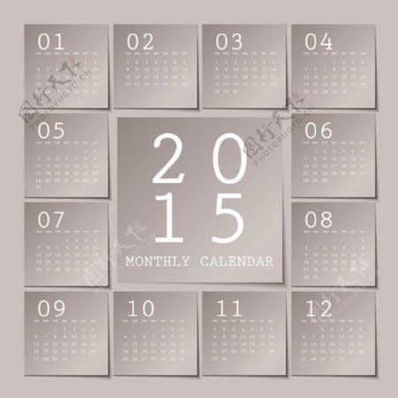简洁2015年日历标签矢量图