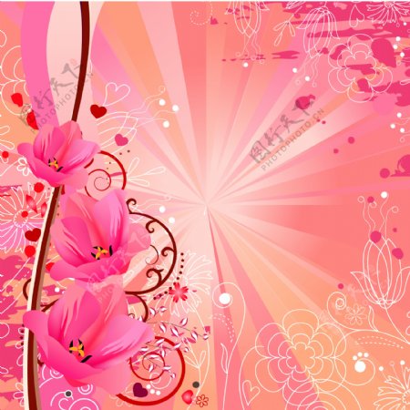 移门图片素材浪漫粉红手绘花卉