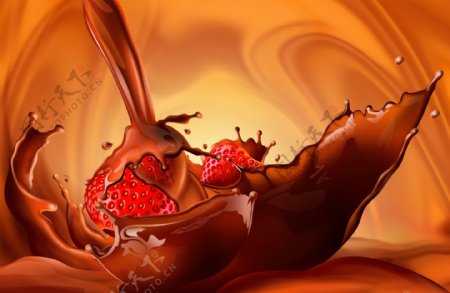 动感草莓巧克力奶psd分层素材