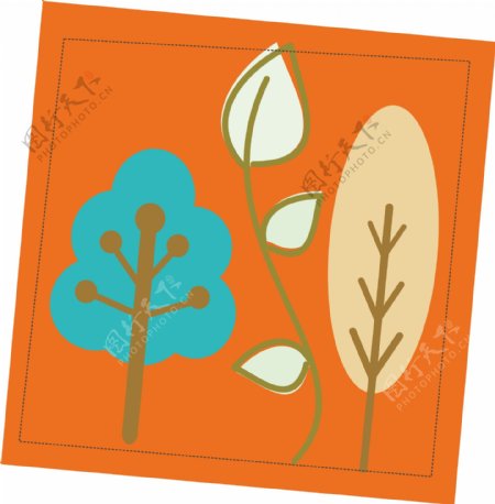 印花矢量图卡通植物树木色彩橘红色免费素材