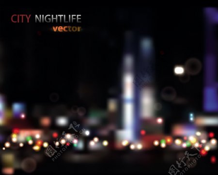城市朦胧夜景矢量素材