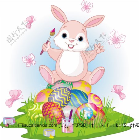 可爱的卡通兔子与彩蛋矢量素材