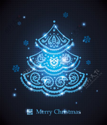 圣诞节花纹蓝色贺卡矢量素材