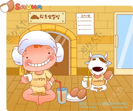 可爱胖女孩卡通漫画游玩生活矢量素材矢量图片HanMaker韩国设计素材库