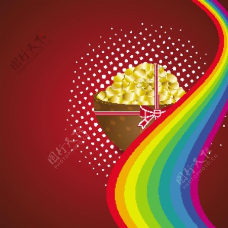快乐的圣巴特里克节背景与棕色背景鞋和彩虹
