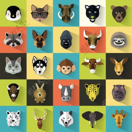 25款动物头像图标矢量素材.