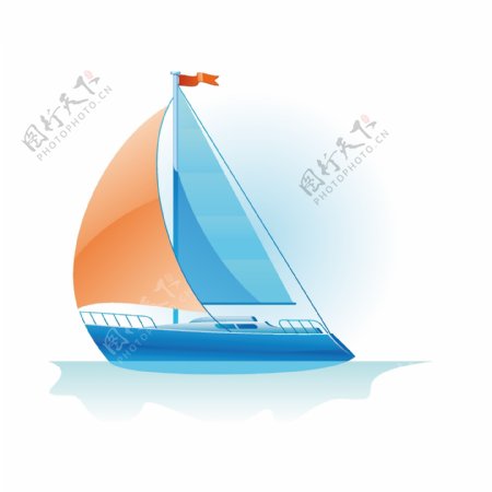 印花矢量图色彩蓝色橙色帆船免费素材