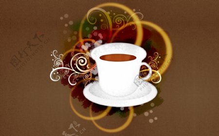 花纹花藤背景咖啡杯子个性电脑广告设计图片