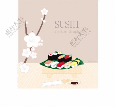 寿司和糕点咖啡矢量素材
