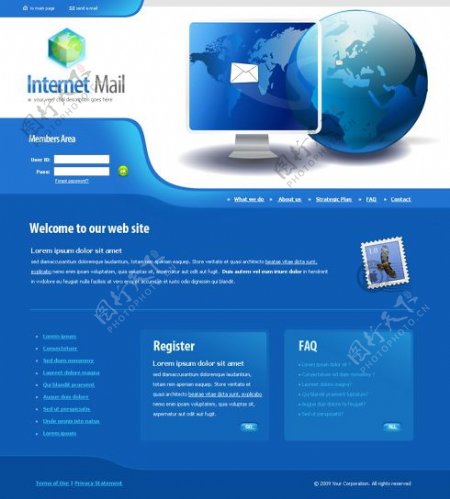 蓝色地球科技网站psd模板