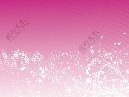 音乐背景不同的笔记上粉色的花