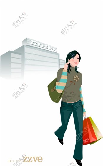 女性人物矢量图韩国购物