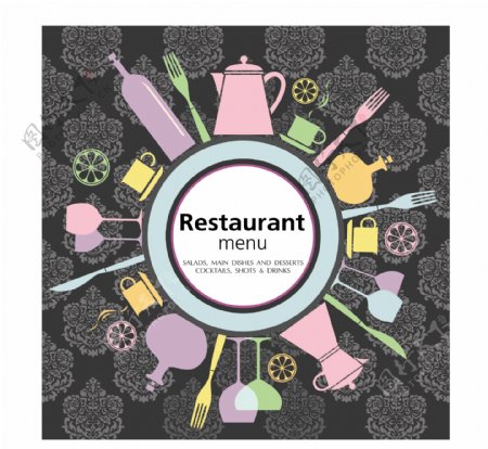 复古餐馆的菜单封面设计的艺术载体01