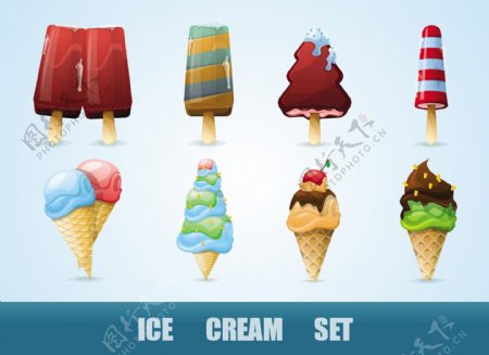 不同的冰淇淋图标矢量图形