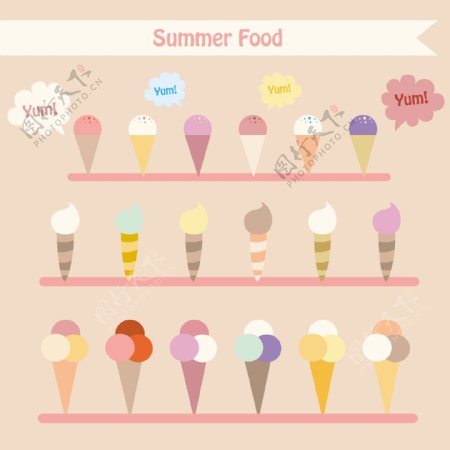 夏天可爱的冰淇淋矢量素材