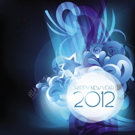矢量素材2012新年花纹光晕背景