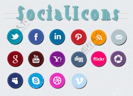 16丰富多彩的社交媒体图标集PSD缝合