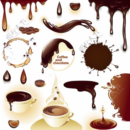 咖啡和巧克力的集合的矢量01