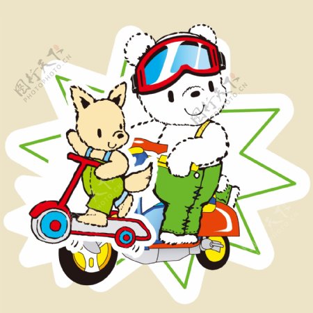 印花矢量图可爱卡通卡通动物熊摩托车免费素材