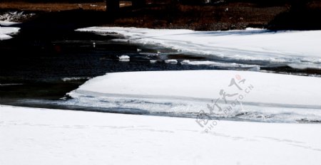 春天小河溶化的冰层图片