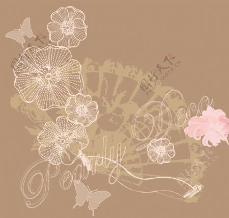 印花矢量图色彩咖啡色粉色花朵免费素材