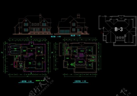 别墅方案建筑施工图CAD图纸
