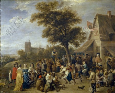 TeniersDavidFiestaaldeanaCa.1650大师画家古典画古典建筑古典景物装饰画油画