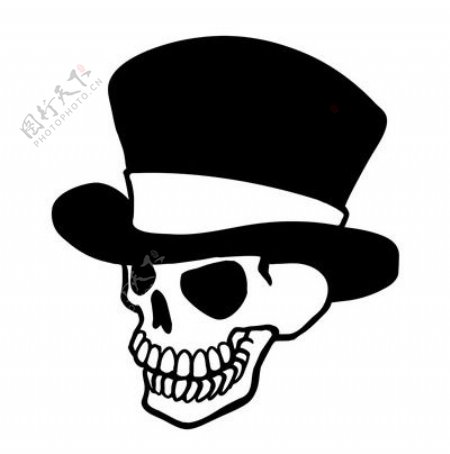 印花矢量图黑白色骷髅绅士帽子免费素材