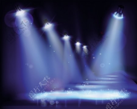 蓝色舞台聚光灯背景矢量素材