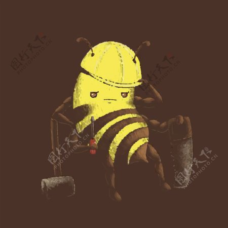 印花矢量图昆虫蜜蜂生活元素锯子免费素材