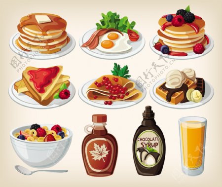 卡通早餐食品向量集