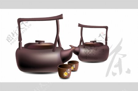 中国古董茶壶矢量素材