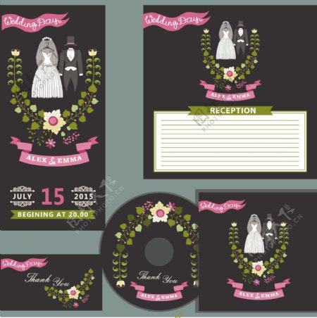 精美婚礼卡片与CD封面矢量素材