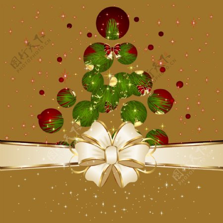 圣诞树金色彩带背景图片