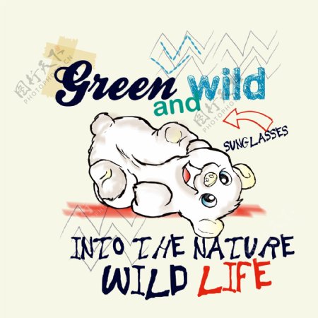 印花矢量图可爱卡通卡通动物北极熊英文免费素材