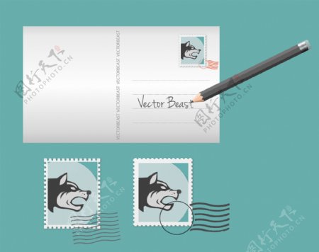 野兽邮票明信片矢量素材