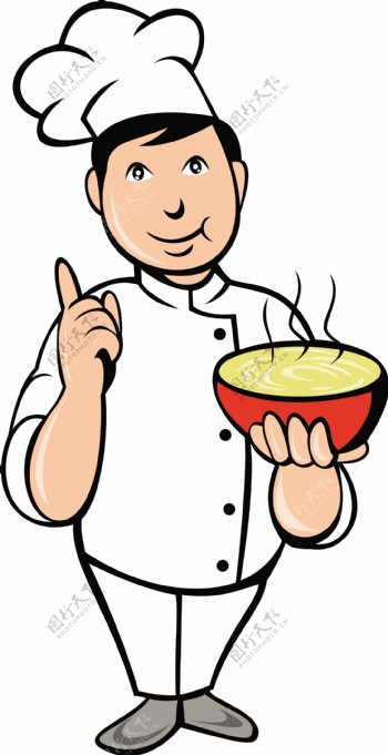 卡通厨师煮碗汤