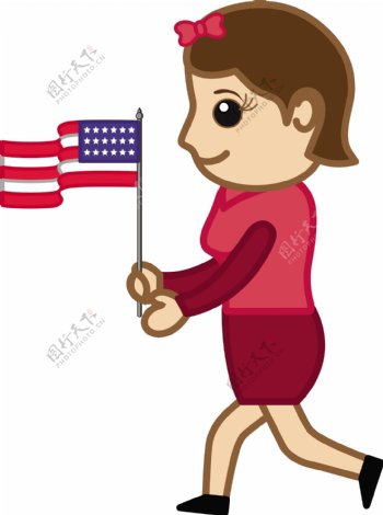 美国国旗在七月第四卡通业务特点的女士