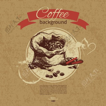 咖啡背景的复古设计矢量图04