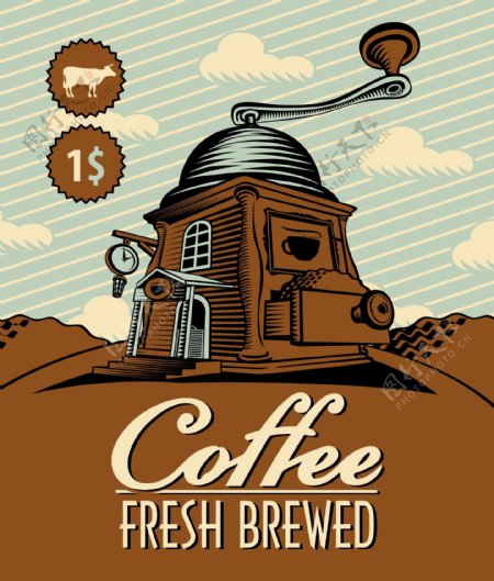 老式的咖啡广告海报设计矢量图02