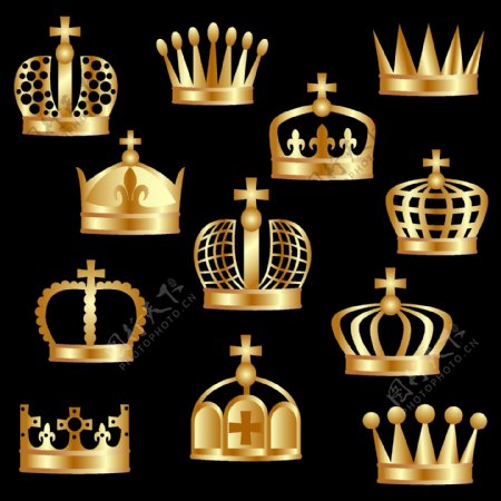 金色的王冠和盾牌矢量素材