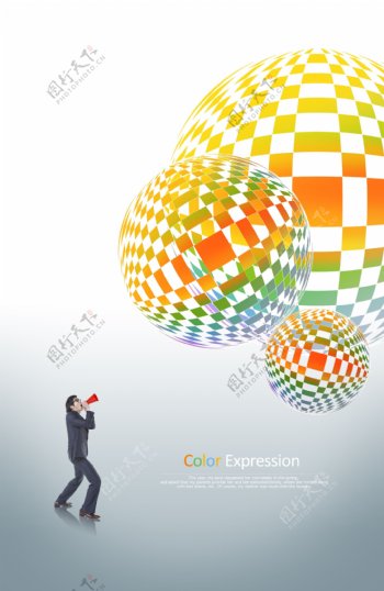 彩色方块组成的圆球和男士