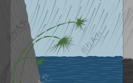 高清2D雨中坚强的小草背景图