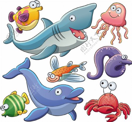 卡通可爱的海洋动物矢量素材05